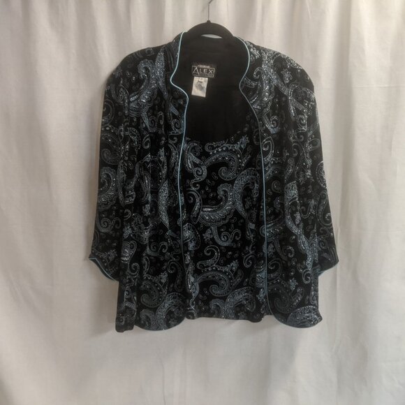 Alex Evenings Size 3X Two-Piece Top Black and Teal - Picture 5 of 16